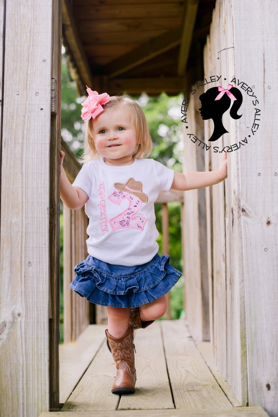 Personalized Pink Bandana Cowgirl Birthday Outfit - Bodysuit or Shirt and  Matching Add on Double Ruffle Hair Bow Set