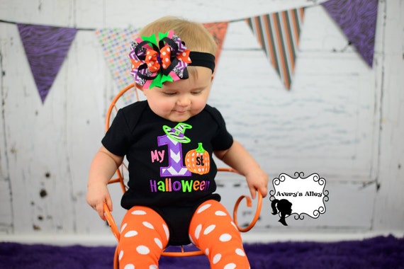 My 1st Halloween Girls Applique Black Shirt or Bodysuit and - Etsy