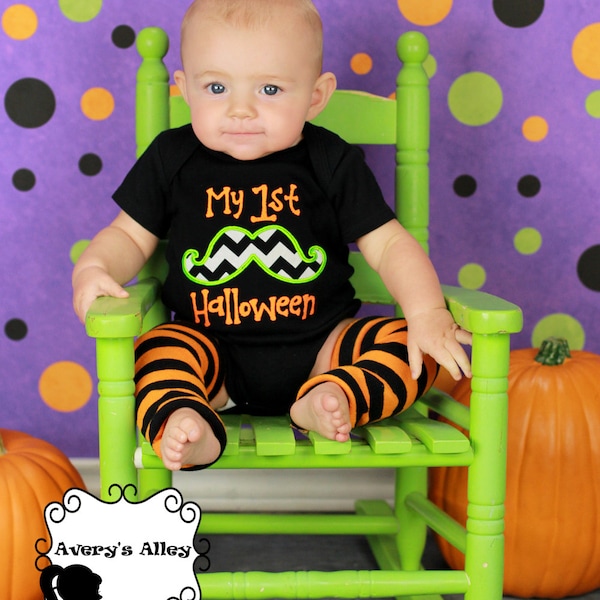 My 1st Halloween - Boys Chevron Mustache Applique Bodysuit or T-shirt