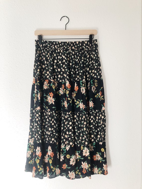 Vintage colorful midi floral skirt - image 1