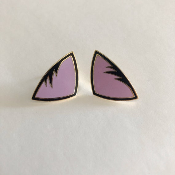 vintage purple and black triangle enamel stud earr