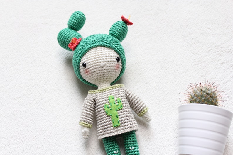 kikalite Cactus Girl Cactella amigurumi doll English / German / Turkish / Italian / Spanish pattern image 3