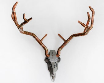 Astas, arte industrial de pared de cobre hecho a mano, taxidermia falsa, decoración perfecta para cabina, encima de la chimenea, o para un restaurante o bar