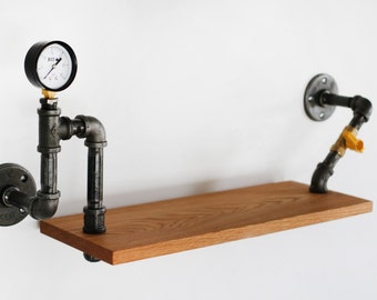 Hanging Shelf Made with Black Iron Pipe. Industrial Style Single Shelving Unit. Baltic Birch, Oak or Maple Wood Available. 4 Stain Options
