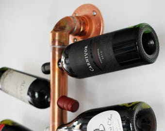 Botellero colgante de cobre. Moderno soporte de pared para 10 botellas de vino, con tubo de cobre, en ángulo. Elegante bodega de almacenamiento.