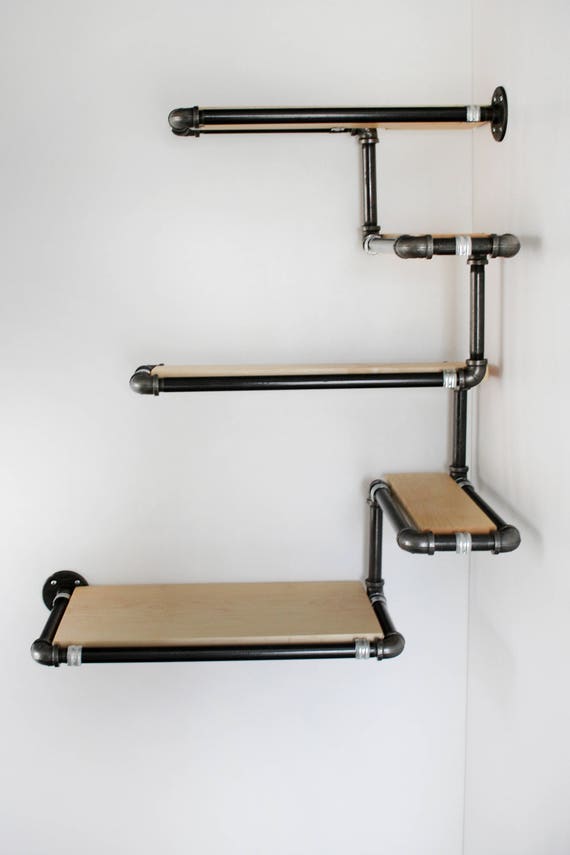 Industrial Pipe Wall Corner Shelf Made to Order Book Shelving