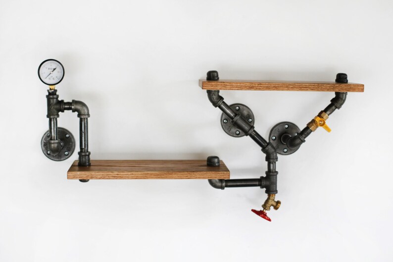 Industrial Black Iron Pipe Wall Hung Shelf. Double Shelving Etsy Canada