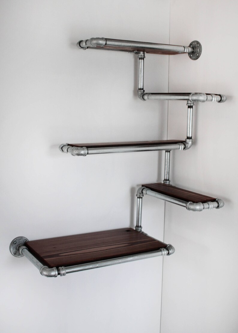 Corner Wall Shelf Pipe and Solid Wood Made to Order Shelves. Etsy