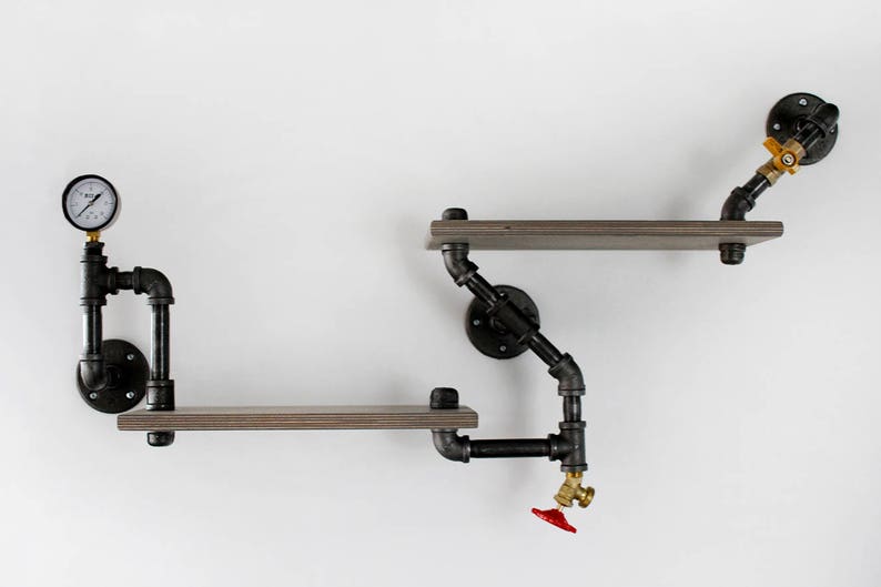 Industrial Black Iron Pipe Wall Hung Shelf. Double Shelving Etsy