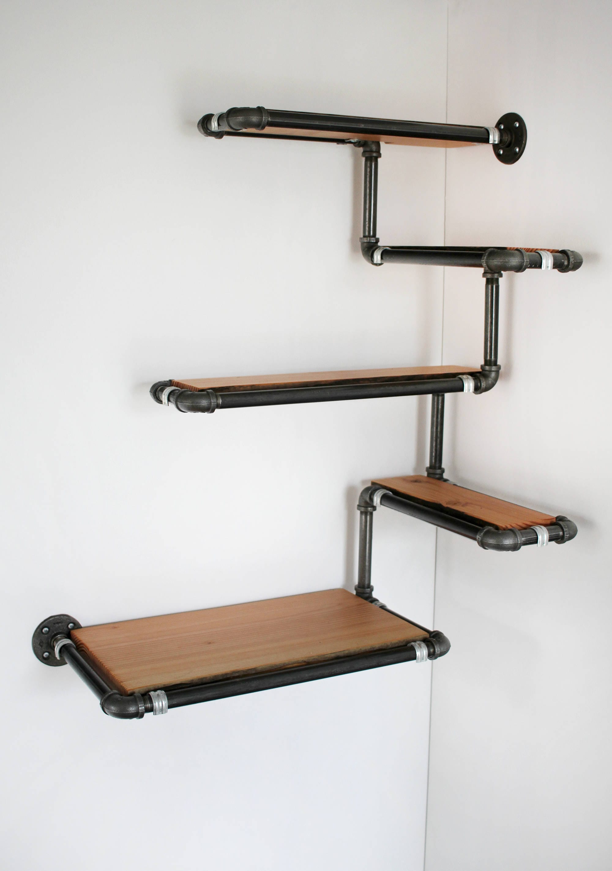 Pipe Wall Shelf With Wood Shelves Custom Pipe Shelving Made to photo