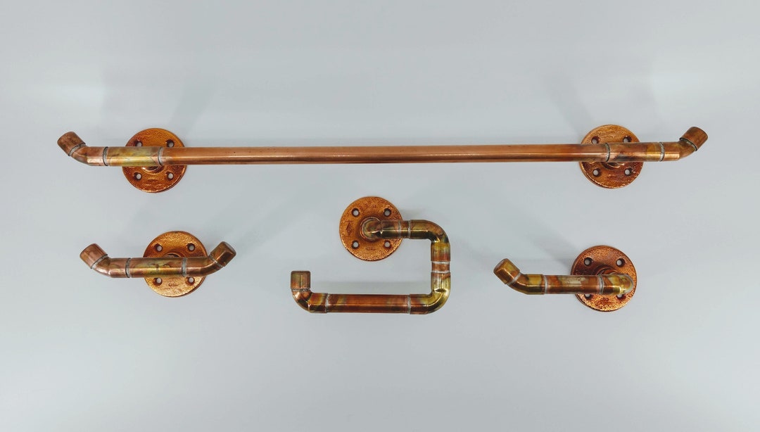 Copper Bathroom Accessories Set Copper Pipe Copper Plated Etsy