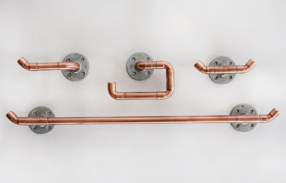 unse At Arbejdskraft 4 Piece Bathroom Accessories Set Made With Polished Copper - Etsy UK