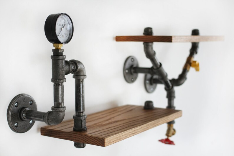 Industrial Black Iron Pipe Wall Hung Shelf. Double Shelving Etsy