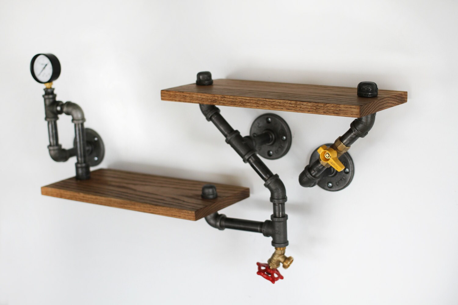 Industrial Black Iron Pipe Wall Hung Shelf. Double Shelving Etsy