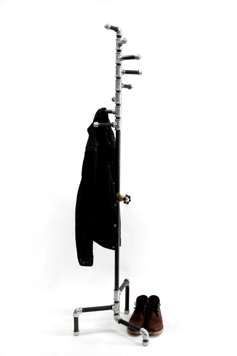 Mixed Metal Pipe Coat Rack Free Standing Industrial Spiral Etsy