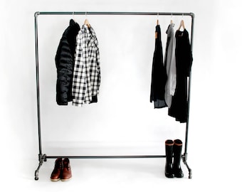 Black Iron Pipe Clothing Rack Customizable Industrial Clothes Garment Hanger Hanging Wardrobe Closet Storage Made to Order