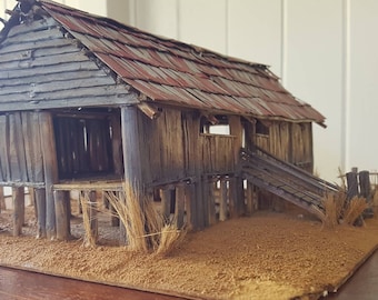 Handmade Miniature Australian Shearing shed. Model building.