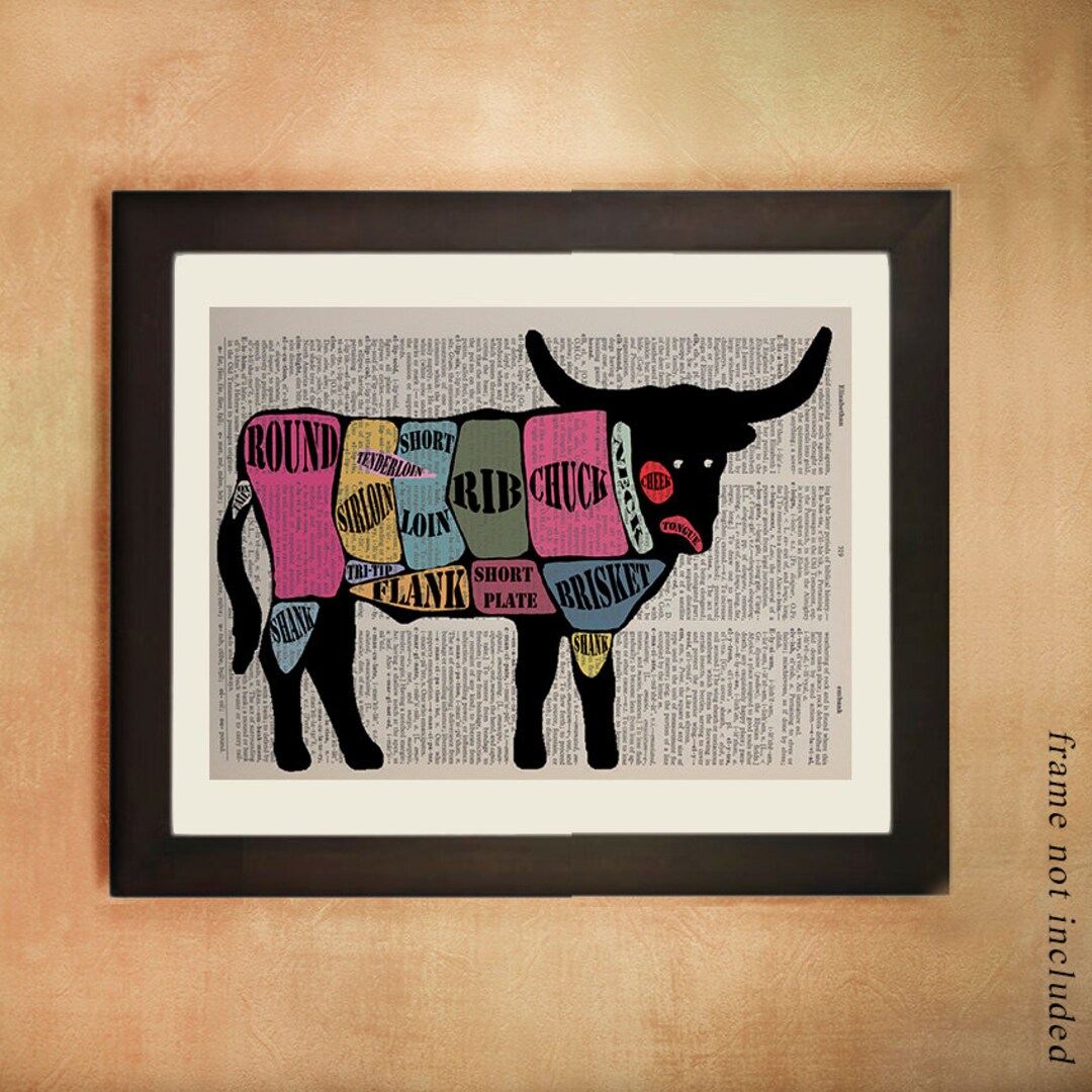 Beef Dictionary Art Print Meat Diagram Meat Cuts Chart Cow Etsy