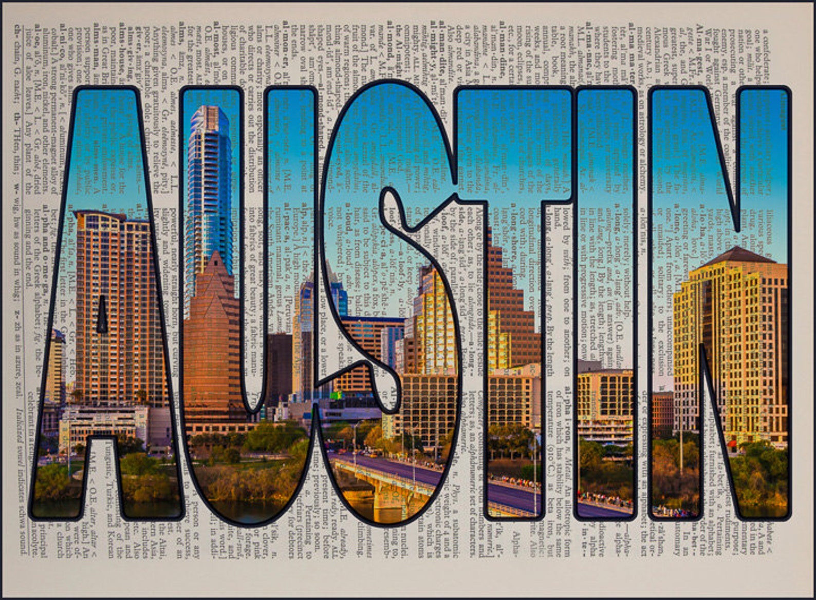 Austin Texas Skyline Dictionary Art Decor Austin Wall Art Home Etsy