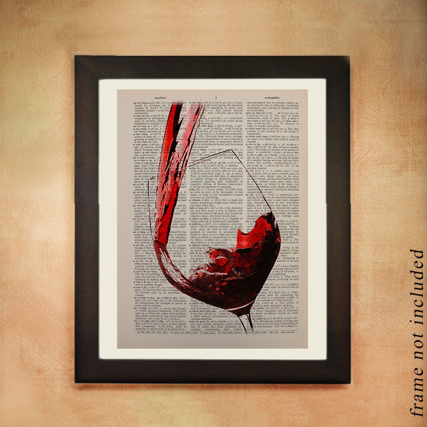 Red Wine Dictionary Art Print Glass Pour Drink Alcohol Etsy
