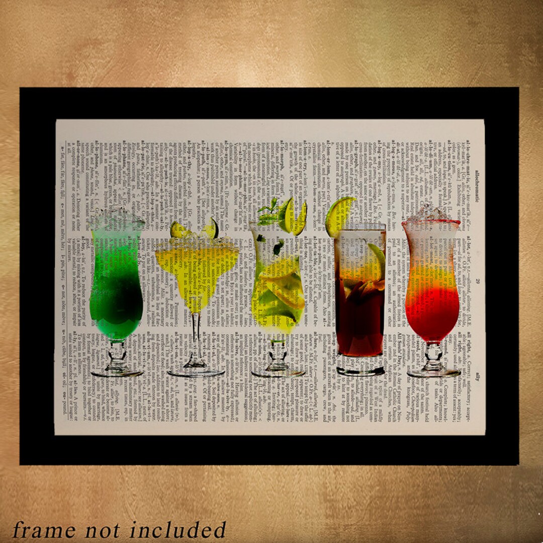 Cocktail Dictionary Art Print Bourbon Whiskey Rum Gin Vodka Etsy
