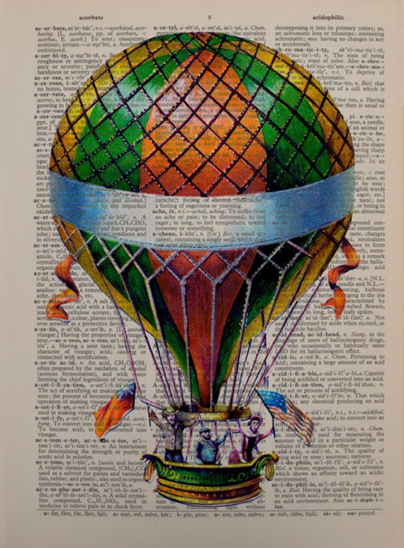 HOT AIR BALLOON Dictionary Print Antique Balloon Print Wall -  Denmark