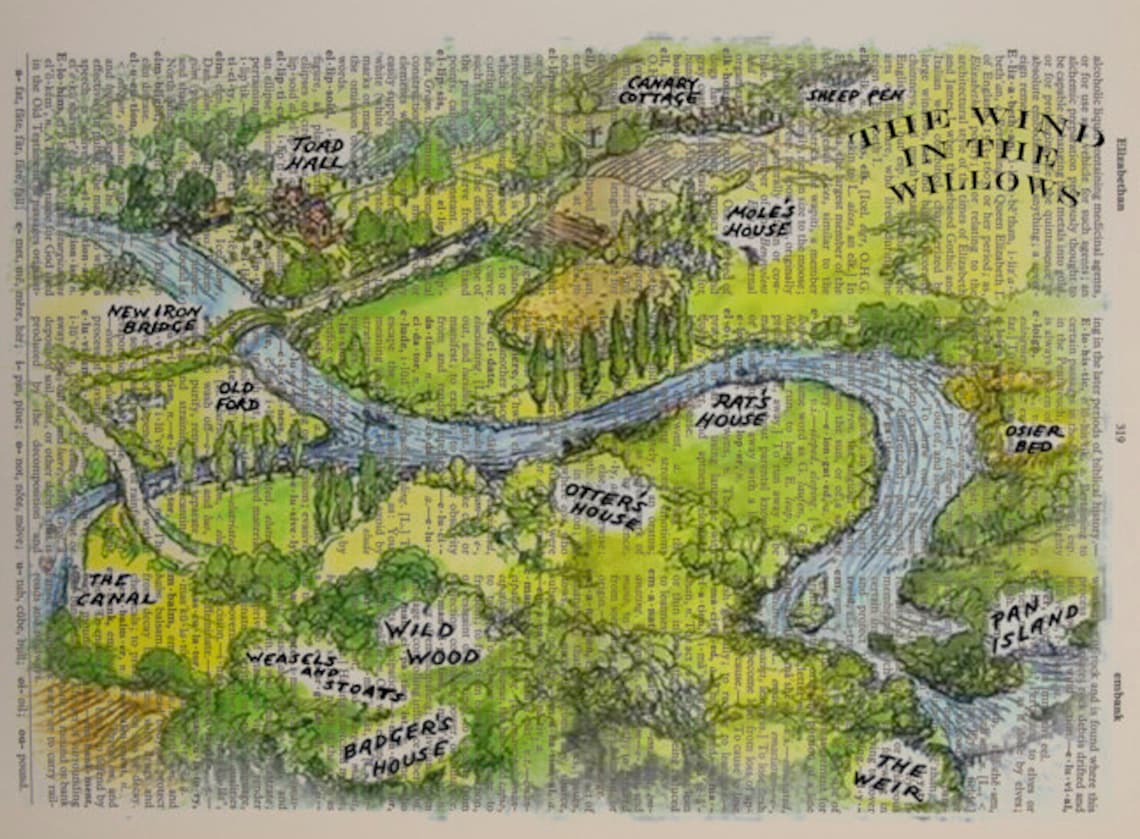 Wind in the Willows Dictionary Art Map Print Childrens Book - Etsy