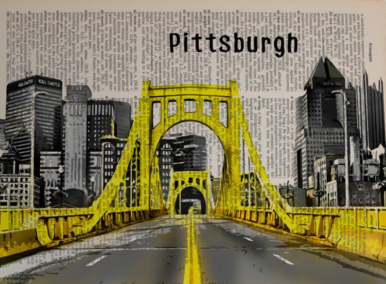 Pittsburgh Bridges Dictionary Art Print Pennsylvania Bridge Etsy