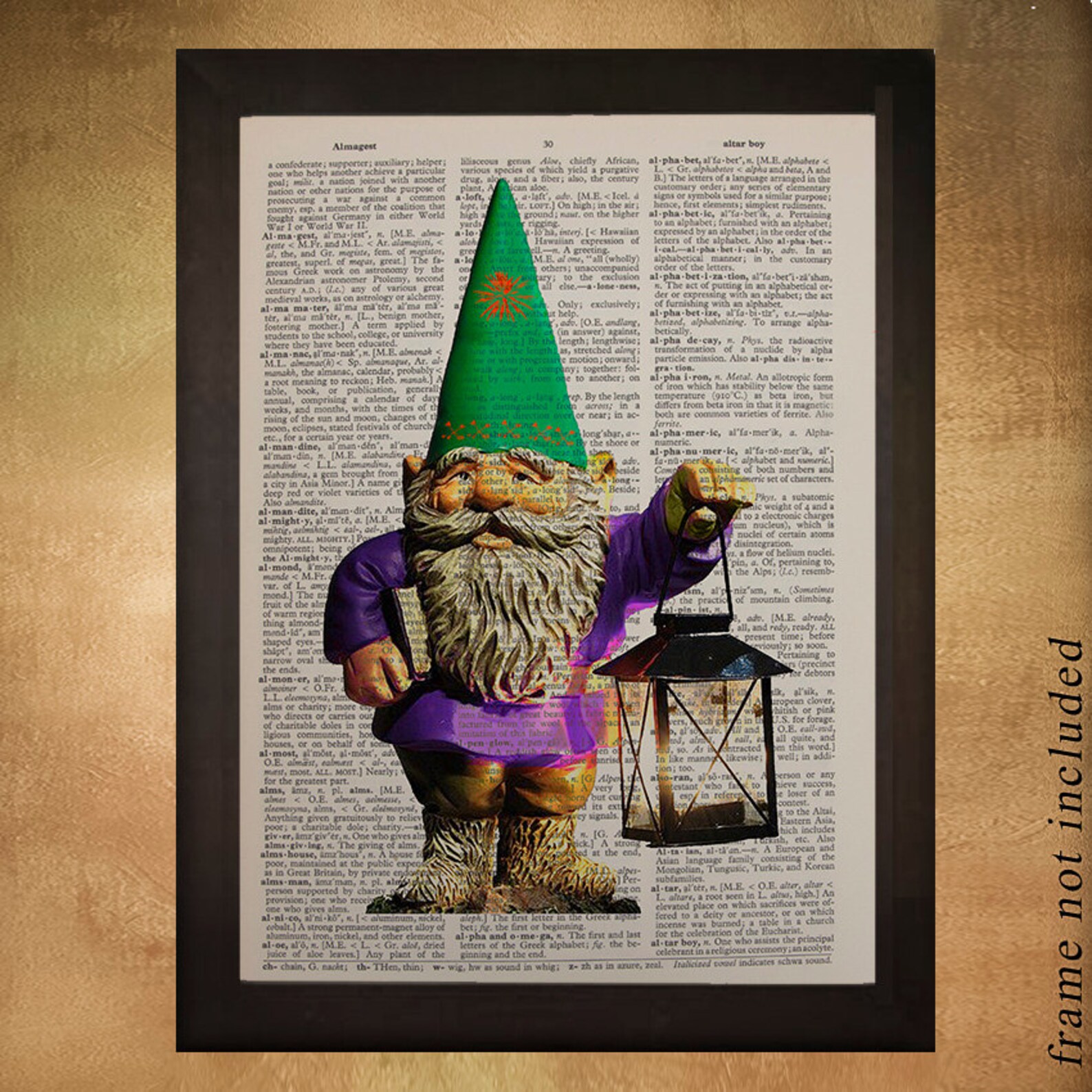 Gnome Statue Dictionary Art Print Home Decor Garden Gnome Etsy