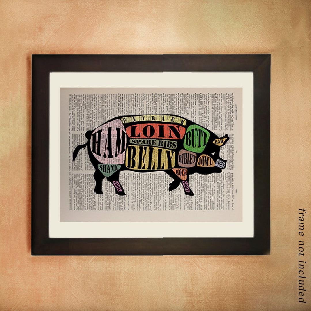 Pig Dictionary Art Print Diagram Meat Cuts Chart Pork Hog Etsy