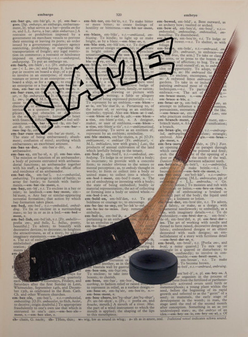 Hockey Stick Dictionary Art Print Personalized Name Puck Ice Etsy Canada