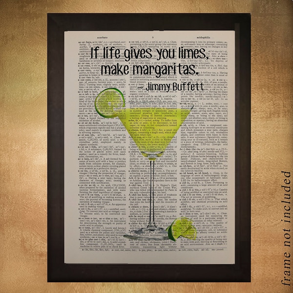 Margarita Dictionary Art Print, Tequila Lime Jimmy Buffett Quote Alcohol Drink Bar Art Kitchen Art Wall da1202