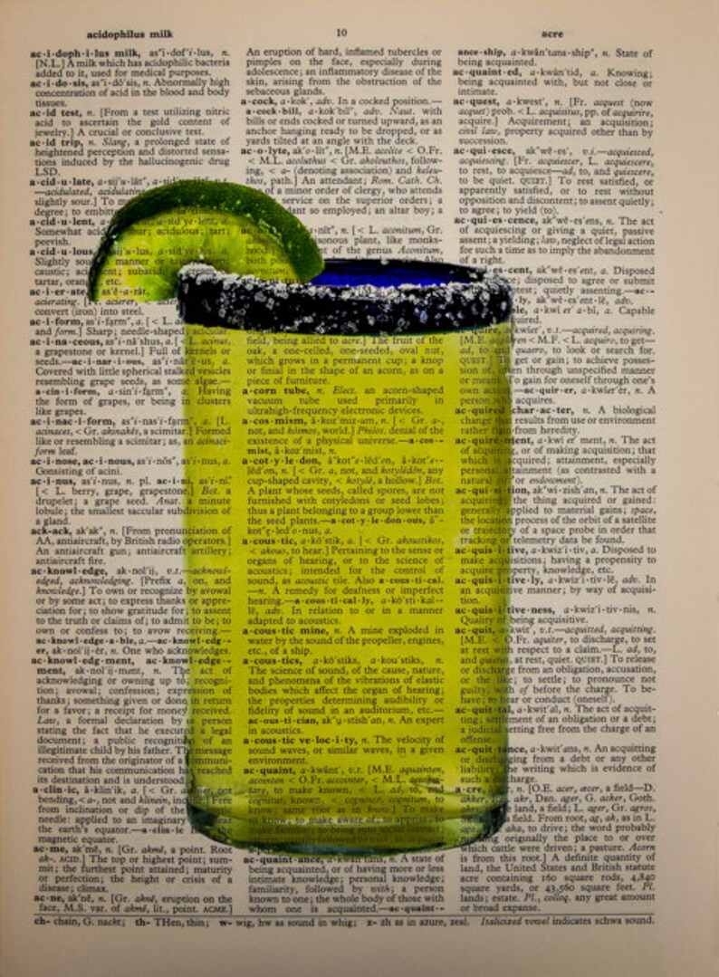 Margarita Dictionary Art Print Tequila Lime Green Alcohol Etsy