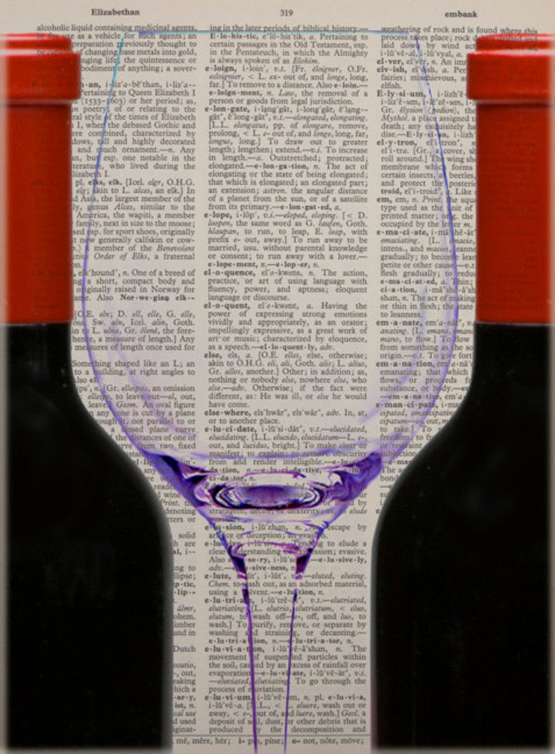 Red Wine Dictionary Art Print Bottle Glass Pour Drink Alcohol Etsy