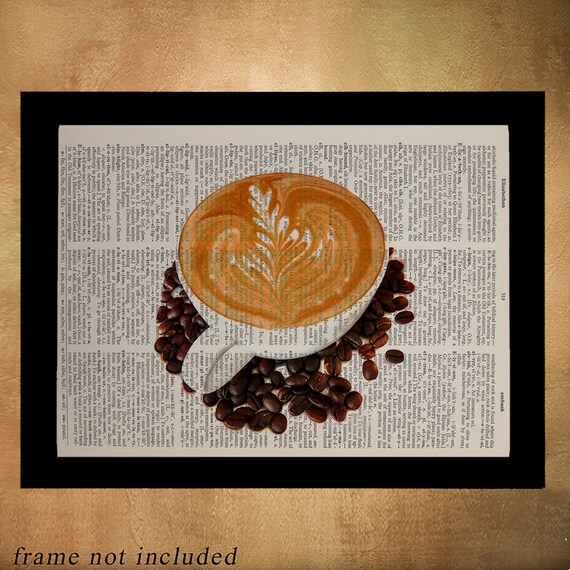 Coffee Dictionary Art Print Latte Heart Cappuccino Decor Cup Etsy