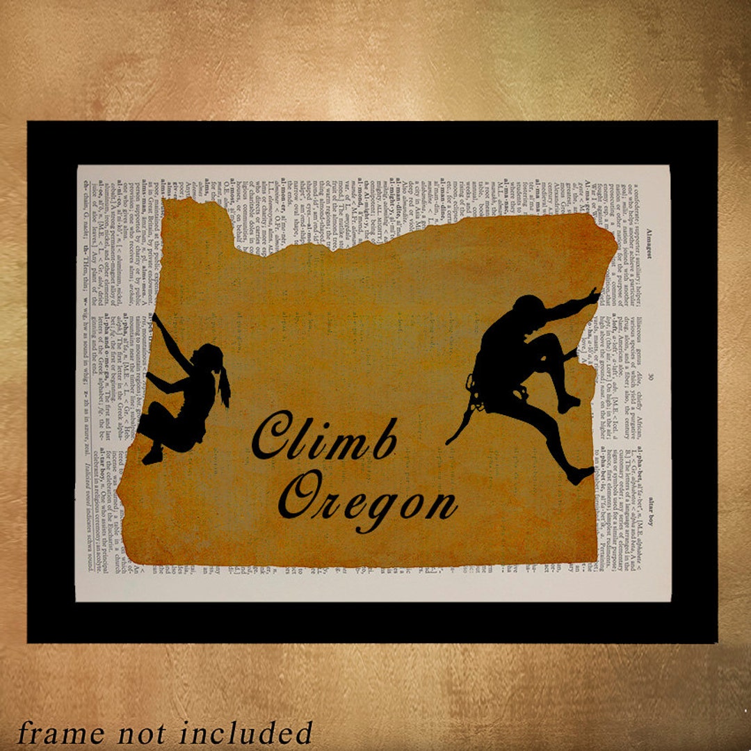 Oregon Map Rock Climbing Dictionary Art Print State Portland Etsy