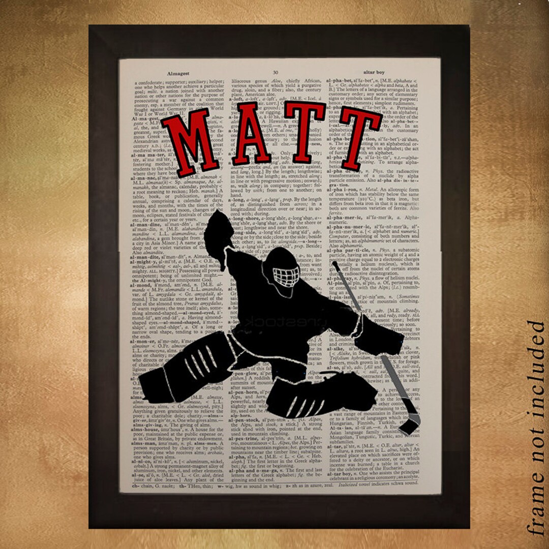 Hockey Personalized Goalie Dictionary Art Print Name Ice Etsy