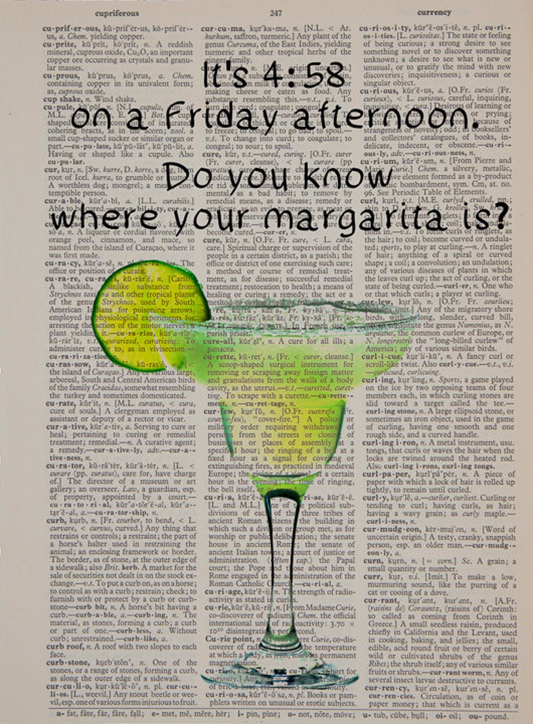 Margarita Dictionary Art Print, Tequila Lime Margarita Poster Quote