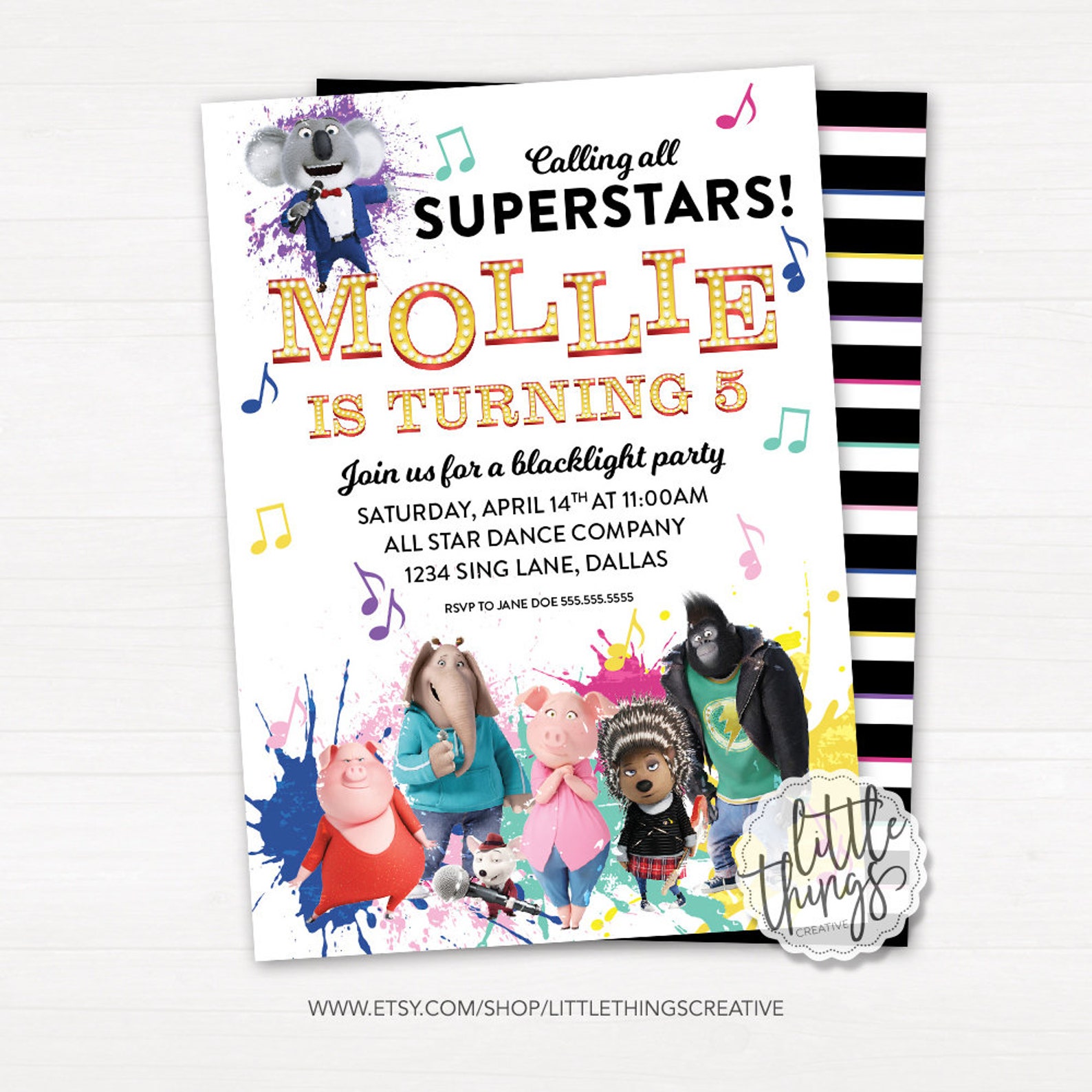 Sing Movie Birthday Party Invitation // DIGITAL PRINTABLE | Etsy
