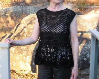 Top de transformación - top negro de ganchillo - top de crochet - crochet de forma libre - top brillante - top de encaje – Jennifree Designs