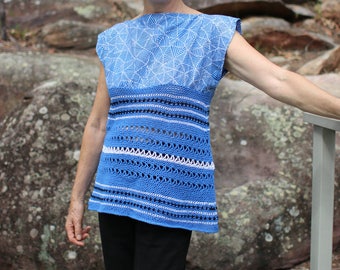 Top tissu et crochet - Top bleu et blanc - Top coton - Top été - Top sans manches - Top imprimé aborigène - Jennifree Designs