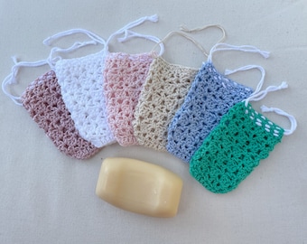Bolsa de jabón de algodón de ganchillo con lazos para la muñeca, paño de lavado de ganchillo – Jennifree Designs