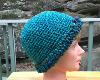 Sombrero de ganchillo - sombrero verde - sombrero cloche verde - cloche de ganchillo - sombrero azul-verde - Jennifree Designs
