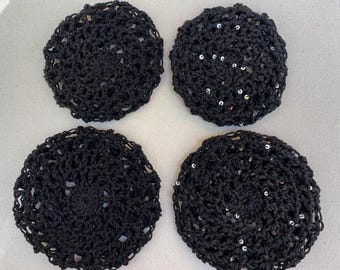 Cubre moños negros - cubre moños de ballet - cubre moños de crochet - cubre moños con lentejuelas - redecilla para el pelo - redecilla para moños - Jennifree Designs