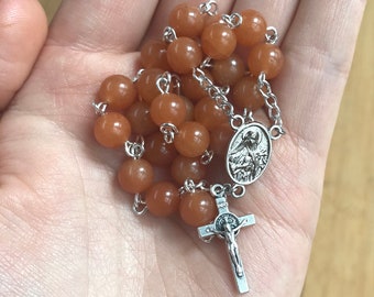 The Little Flower Chaplet | Handmade Saint Therese of Lisieux Chaplet | Carnelian Beads | Silver Crucifix and 3rd Class Relic Center