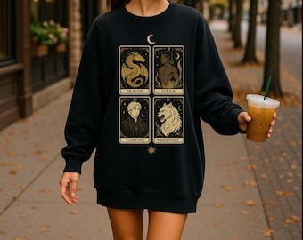 Zodiac Academy geïnspireerd hemelse erfgenamen tarotkaarten sweatshirt schoolse fantasie ronde hals draak vampier weerwolf romantiek cadeau voor lezers