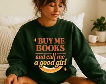 Buy Me Books and Call Me a Good Girl Retro neutraal regenboogsweater met ronde hals | Typografie voor boekenliefhebbers