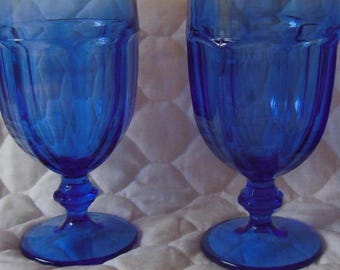 Set of 4 - Libbey Duratuff Gibraltar Dusky Cobalt Blue Water Glasses Wine Goblets XLNT