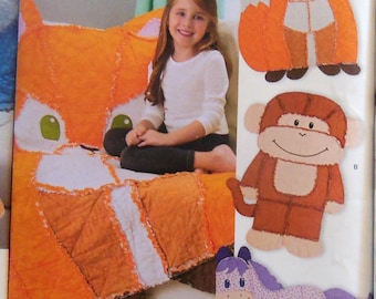 Simplicity 8278, Rag Quilt Animal Patterns, Fox, Monkey, Horse (UNCUT)