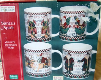 SAKURA Debbie Mumm Santa's Spirit Mugs - Set of 4, NIB
